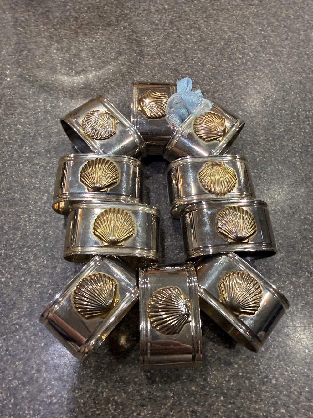 Vintage Silver and Gold Seashell Napkin Rings - Elegant Home Accents
